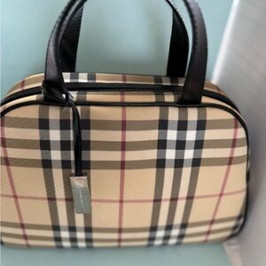 Burberry Beige and Black Checkered Satchel